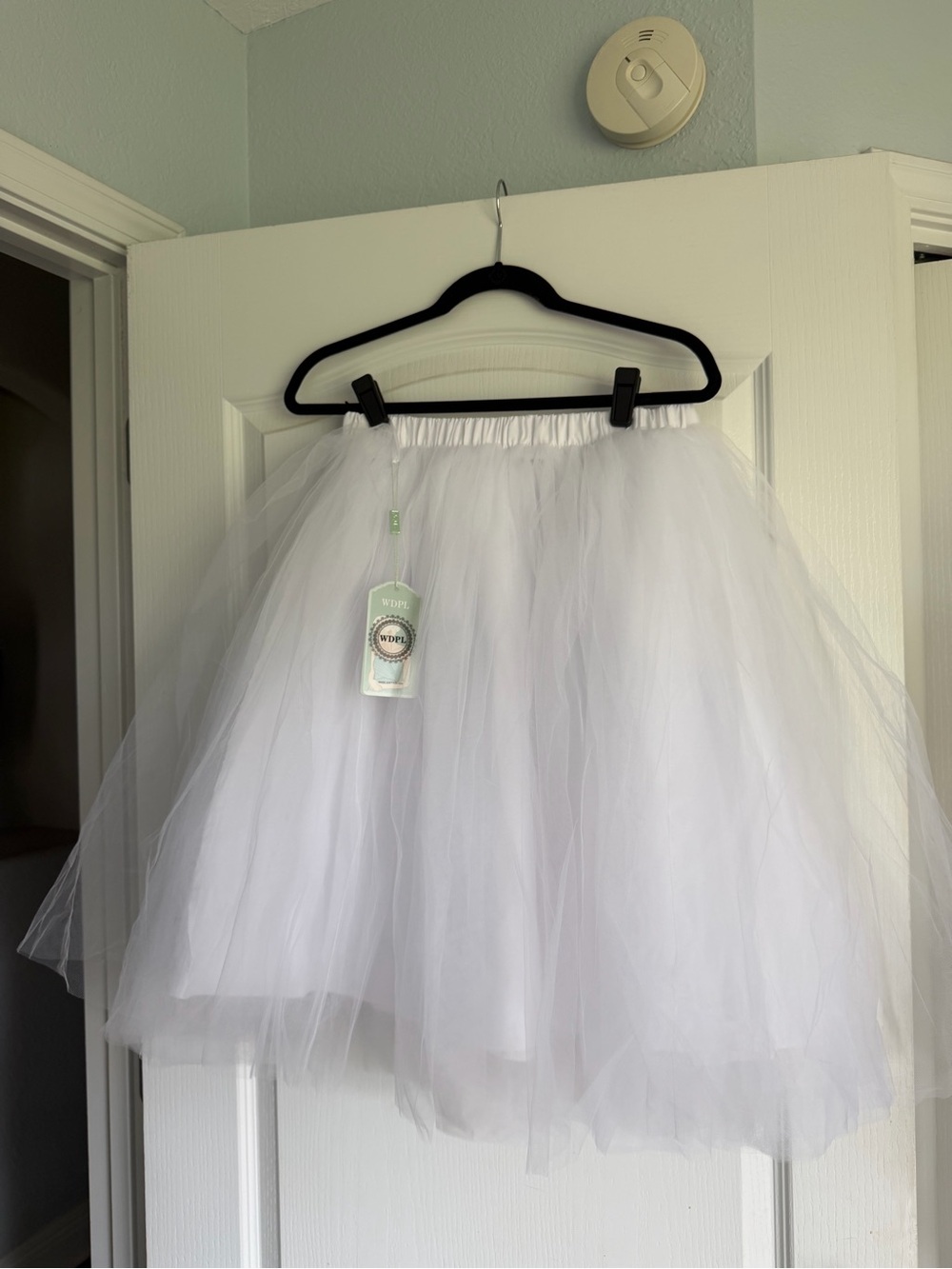 Women's White Midi Tulle Skirt with Elastic Waist
